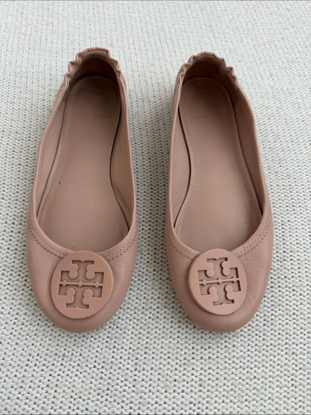 Tory Burch Leather Minnie Travel Ballet Flat Pink/Nude Size 8